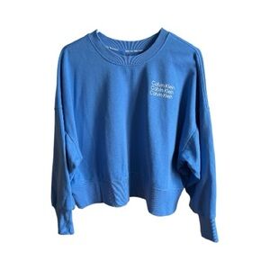 Calvin Klein Women's Vibrant Blue Crew Neck cropped top